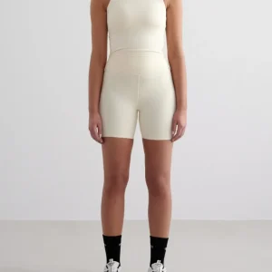 Almond White Sense Midi Biker Shorts & Halter Bralette Set