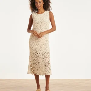 Elegant Crocheted Dress With Floral Print In Off-White