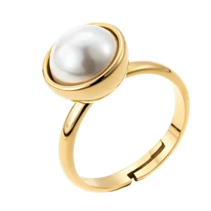 Globe stone ring pearl gold
