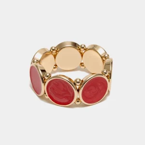AVA PEARL ELASTIC BRACELET - GULD/RÖD