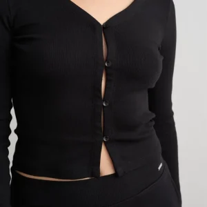 Black Ease Ribbed Cardigan