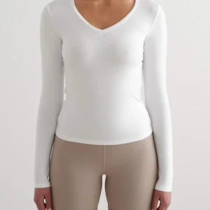 White Soft Basic V-neck Long Sleeve