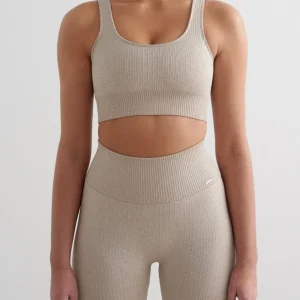 Beige Ribbed Seamless Bra