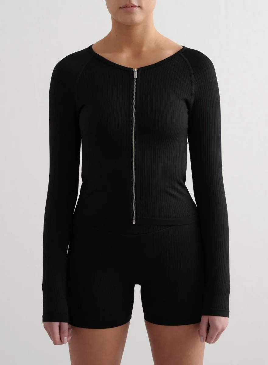 Black Ribbed Seamless Zip Jacket - Bild 2