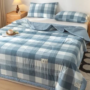 Cotton Quilted Comforter Plaid Summer Quilt - Plaid Cotton Quilt Comforter for Queen, Full, Twin