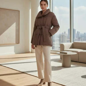Women Winter Jacket with Belt - Thicken Warm Parkas Coat for Female Cotton Padded Outwear