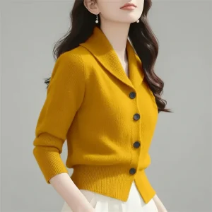 Women's Knit Cardigan Jacket with Lapel - Soft, High-Stretch Button-Front Layer for Spring & Fall