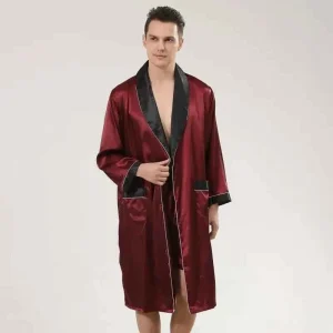 Men Satin Robe Set Long Sleeve 2pcs Robe & Shorts Silky Sleep Set