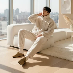 Men's Plush Loungewear Pyjamas - High Neck Winter Warm Coral Fleece