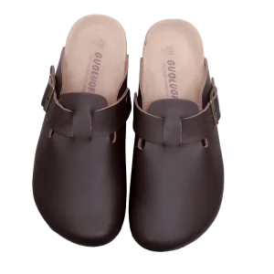 PU Leather Mules with Arch Support - Cork Footbed Sandals