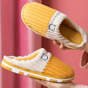Soft Cotton Slippers for Women and Men - Non-slip Plush Winter Home Shoes for Couples