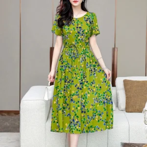 Women Plus Size Summer Dress Short Sleeve Print Dress Casual