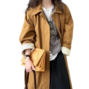 New Spring 100% Cotton Women's Trench Coat with Turn Down Collar