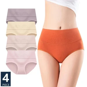 4-Pack Women's High Waist Underwear, Sizes M-5XL - Breathable Cotton Briefs