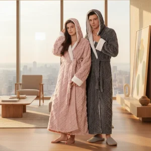 Warm Hooded Polyester Robe for Men and Women - Cozy Lounge Wear Kimono Gown